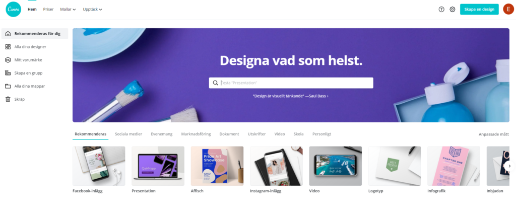 Canva startsida
